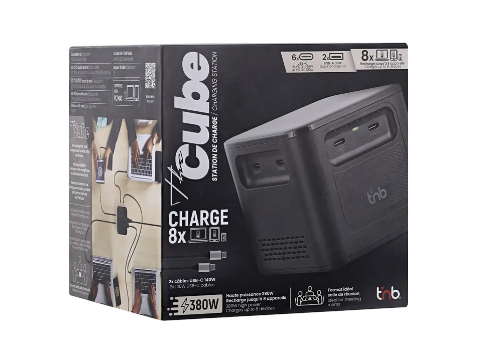 Station de charge t'nb pd 3.1 380w 8 ports charge coloris noir