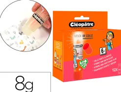 Stick de colle cleopatre invisible forte usage sans solvant carton papier photos des 6 ans 8gr lot de 12