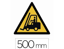 Sticker sol viso attention chariots elevateurs pictogramme adhesif antiderapant cote 500mm conforme norme iso 7010