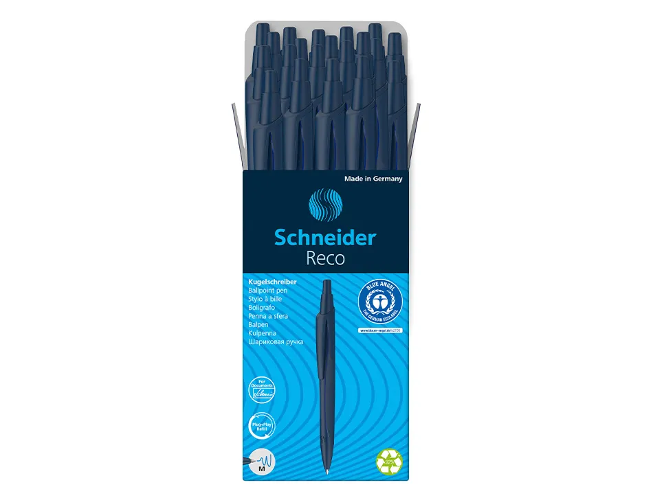 Stylo a bille schneider reco bleu recharge eco 725m ecriture bleu