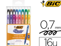 Stylo bic gelocity original pointe moyenne 0,7mm encre gel retractable coloris assortis pack semi-rigide 16
