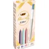 Stylo bille bic 4 couleurs pearl pm 1mm coloris assortis boite de 12 unites