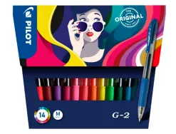 Stylo- bille g-2 pilot pochette 14 pointe moyenne 0.7mm coloris assortis