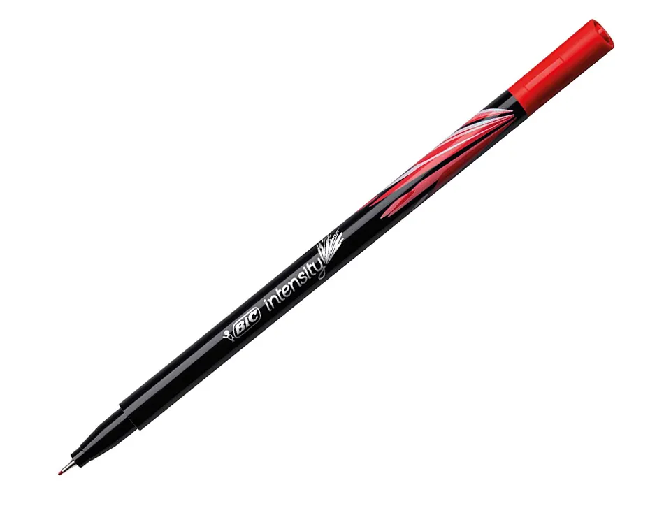 Stylo feutre bic intensity pointe fine corps noir verni couleurs rouge lot 12 unites