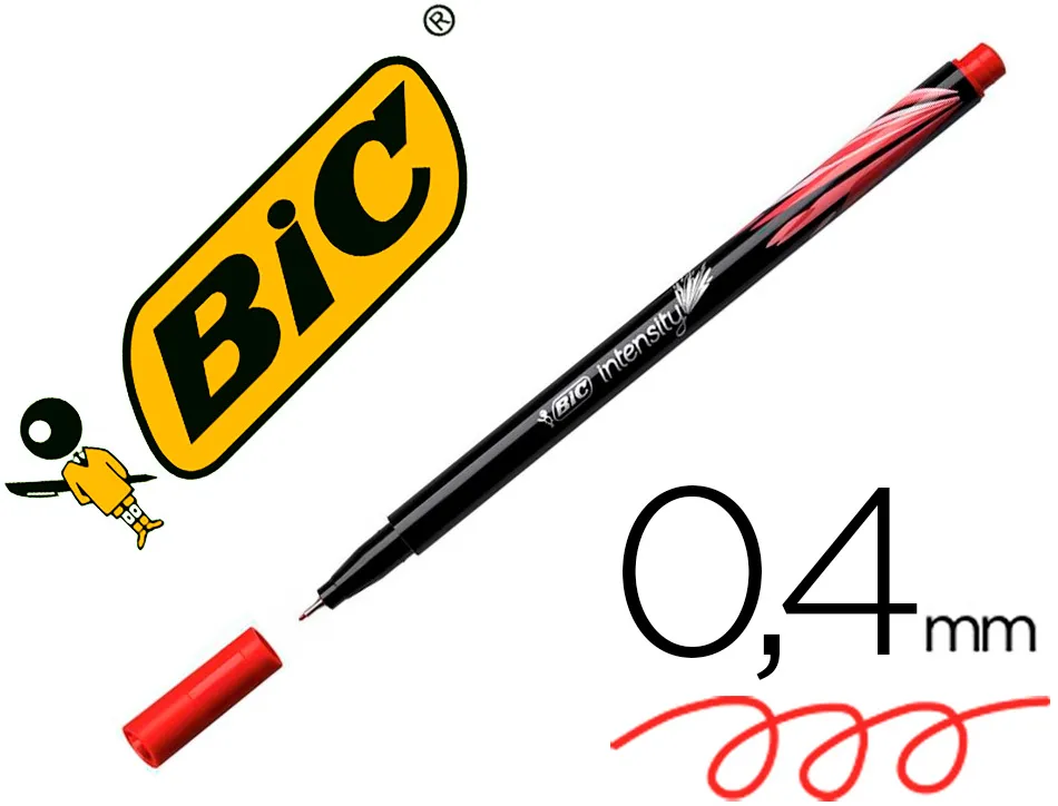 Stylo feutre bic intensity pointe fine corps noir verni couleurs rouge lot 12 unites