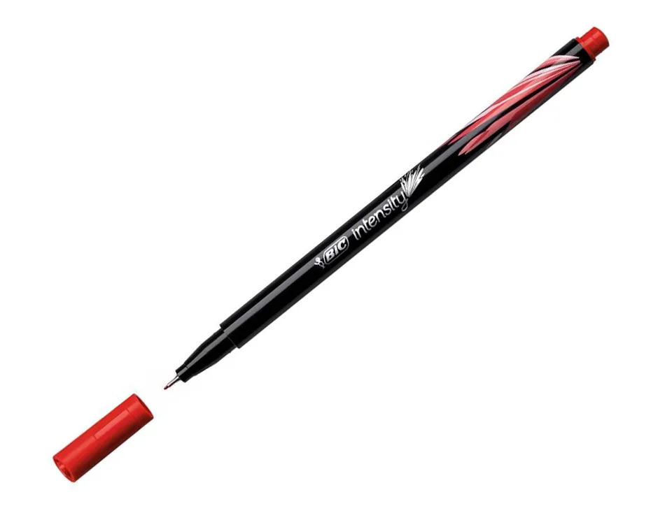 Stylo feutre bic intensity pointe fine corps noir verni couleurs rouge lot 12 unites