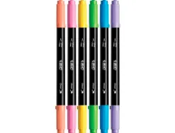 Stylo feutre intensity dual tip pointe biseaute et fine 0,4mm boite de 6 coloris assortis