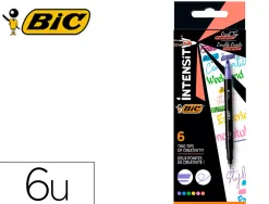 Stylo feutre intensity dual tip pointe biseaute et fine 0,4mm boite de 6 coloris assortis