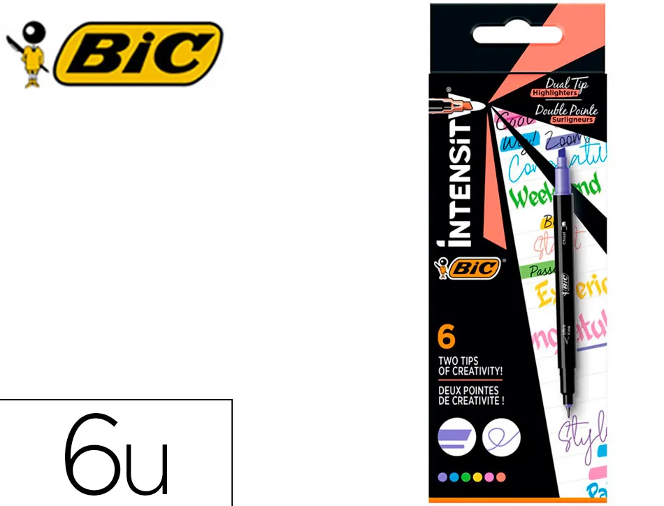 Stylo feutre intensity dual tip pointe biseaute et fine 0,4mm boite de 6 coloris assortis