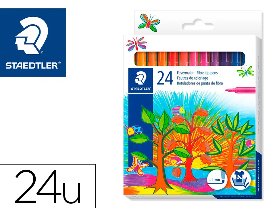 Stylo feutre staedtler 325 pointe moyenne 1mm pack de 24 couleurs assorties