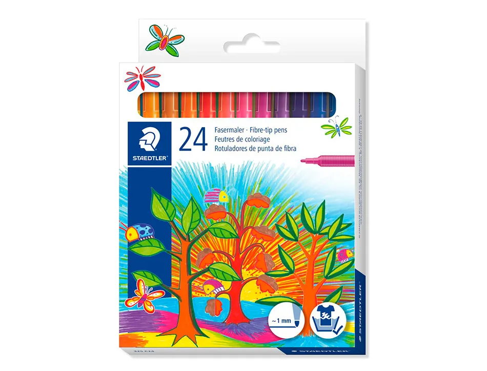 Stylo feutre staedtler 325 pointe moyenne 1mm pack de 24 couleurs assorties