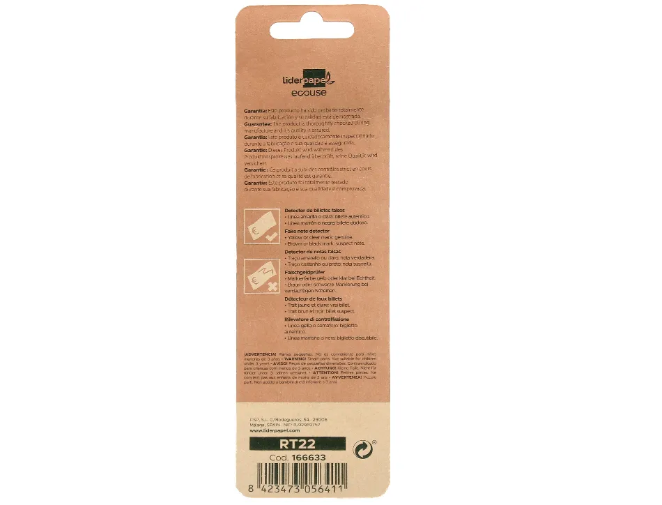 Stylo liderpapel ecouse detecteur faux-billets pointe ogive trace 3mm blister