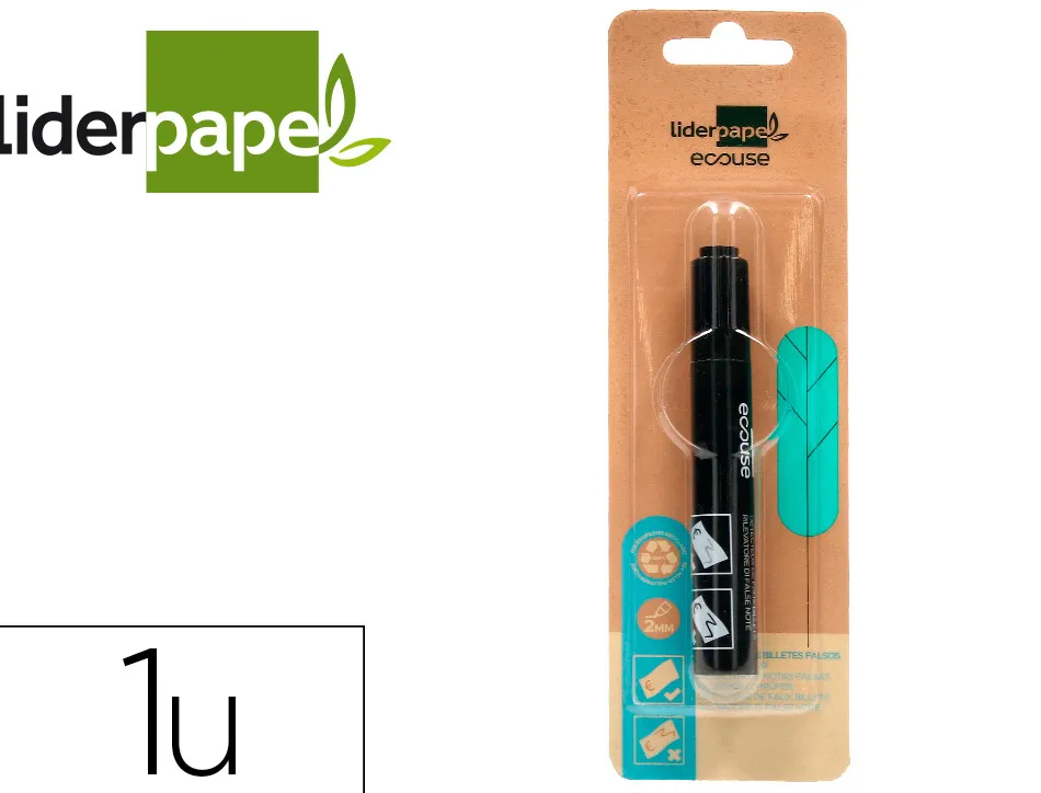 Stylo liderpapel ecouse detecteur faux-billets pointe ogive trace 3mm blister