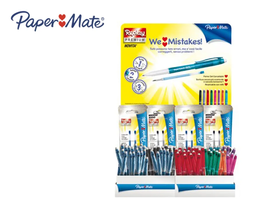 Stylo paper mate erasable gel présentoir de 72u+36 blisters de 2 recharges
