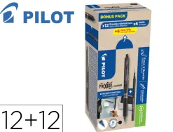 Stylo pilot frixion ball clicker retractable pointe 0,7mm bonus pack 12 rollers + 12 recharges coloris noir