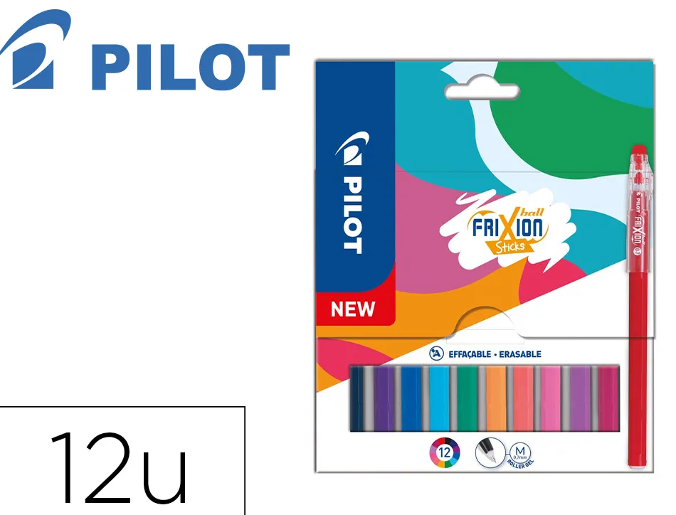 Stylo pilot frixion ball stick pointe 0,7mm encre gel effacable coloris assortis pochette 12 unites