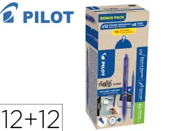 Stylo pilot frixion ball clicker retractable pointe 0,7mm bonus pack 12 rollers + 12 recharges coloris bleu