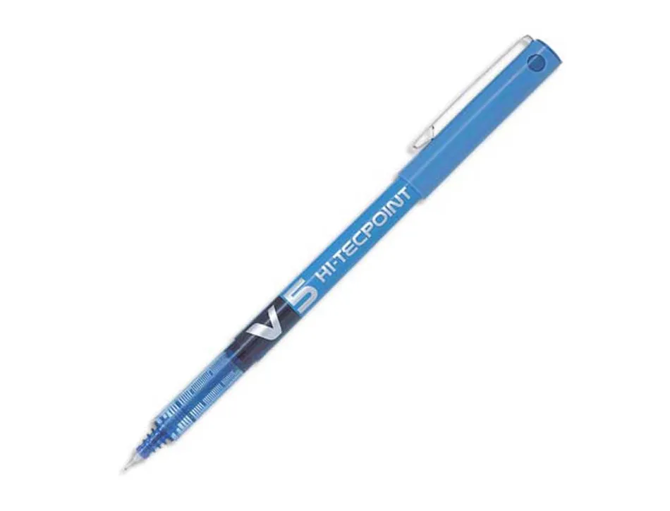 Stylo pilot v5 écriture fine 0.3mm clip métal encre liquide niveau visible pointe indéformable coloris bleu
