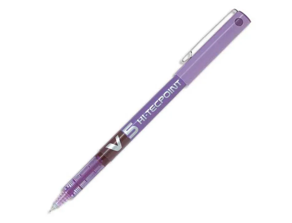 Stylo pilot v5 écriture fine 0.3mm clip métal encre liquide niveau visible pointe indéformable coloris violet