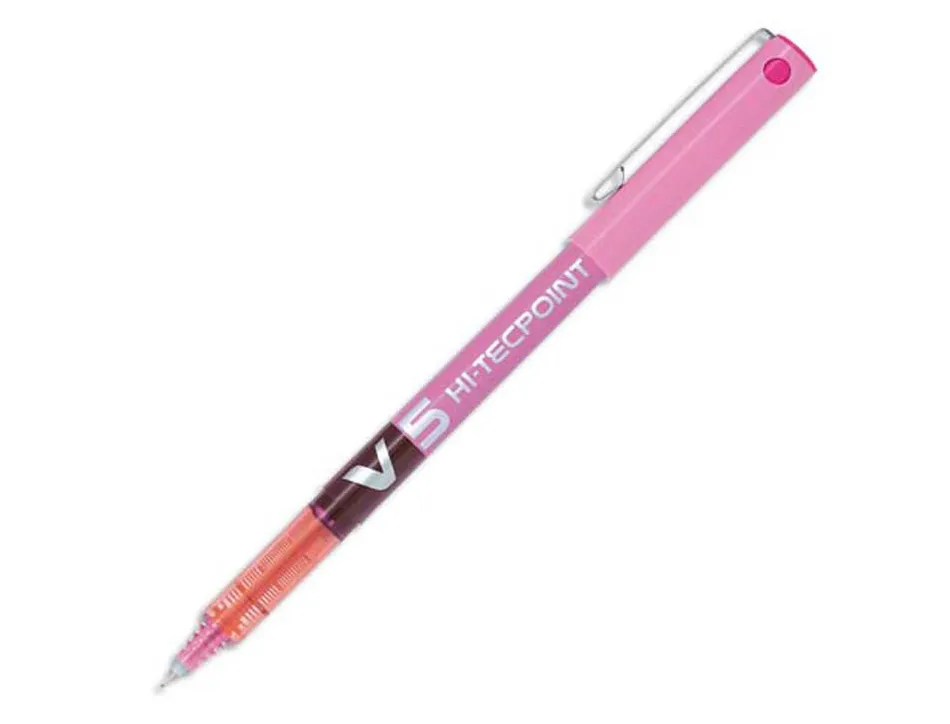 Stylo pilot v5 écriture fine 0.3mm clip métal encre liquide niveau visible pointe indéformable coloris rose