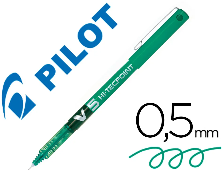 Stylo pilot v5 écriture fine 0.3mm clip métal encre liquide niveau visible pointe indéformable coloris vert