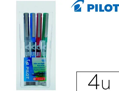 Stylo pilot v5 écriture fine 0.3mm clip métal encre liquide niveau visible pointe indéformable pochette 4 unités