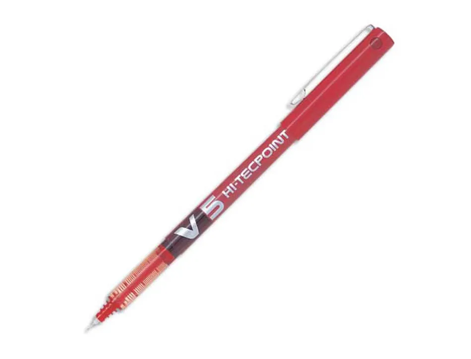 Stylo pilot v5 écriture fine 0.3mm clip métal encre liquide niveau visible pointe indéformable coloris rouge