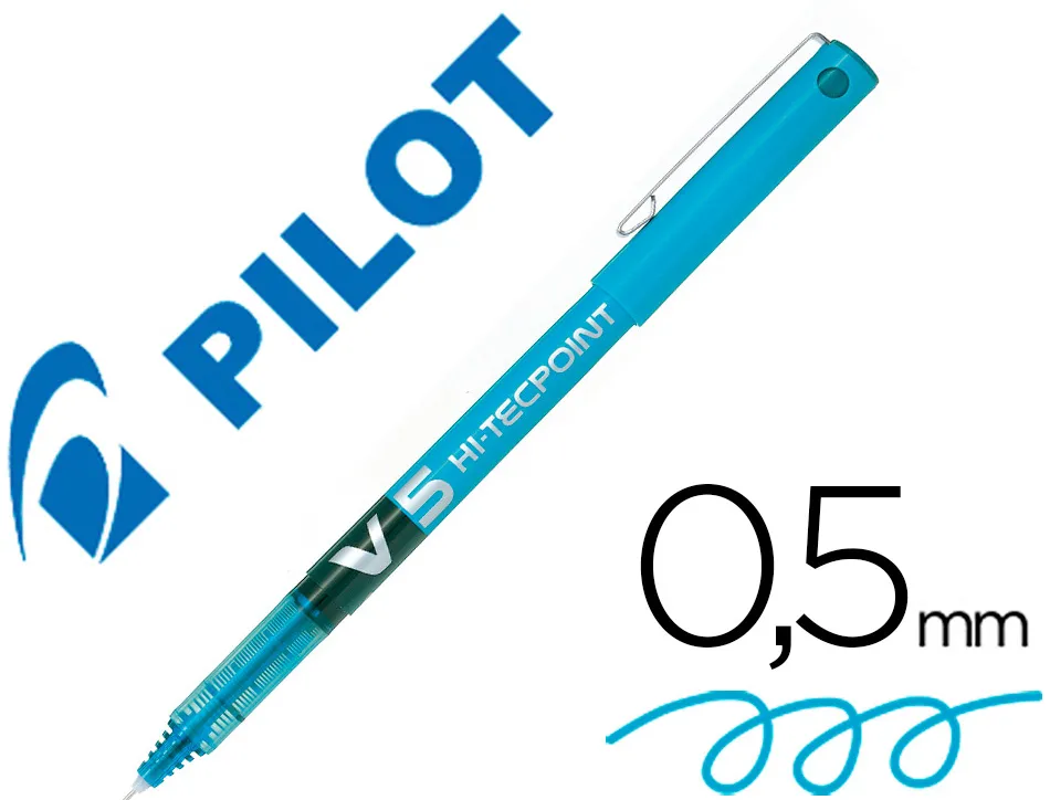 Stylo pilot v5 écriture fine 0.3mm clip métal encre liquide niveau visible pointe indéformable coloris turquoise