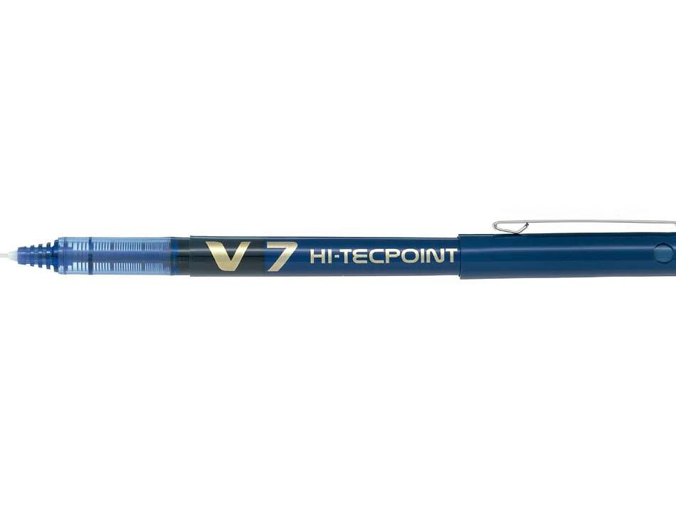 Stylo pilot v7 écriture moyenne 0.7mm clip métal encre liquide niveau visible pointe indéformable trait 0.5 mm col bleu