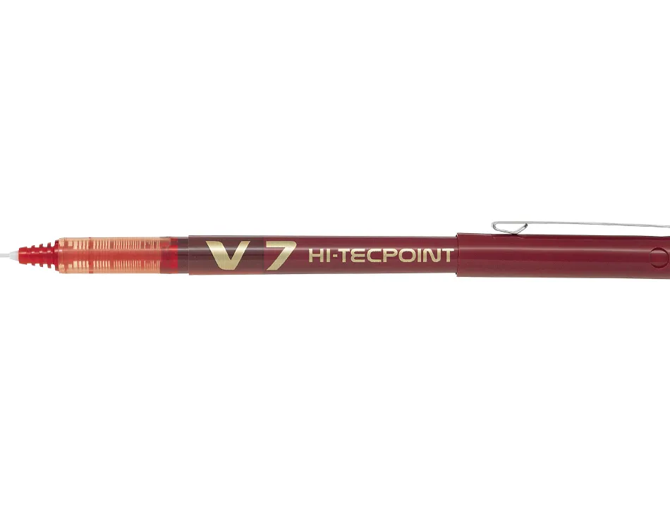 Stylo pilot v7 écriture moyenne 0.7mm clip métal encre liquide niveau visible pointe indéformable trait 0.5 mm col rouge