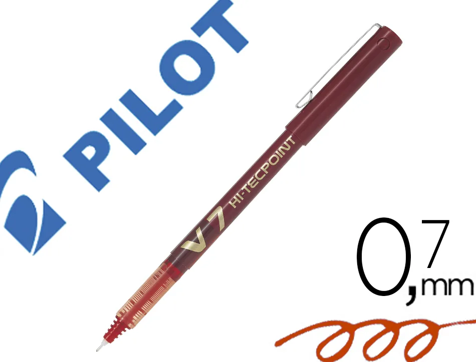 Stylo pilot v7 écriture moyenne 0.7mm clip métal encre liquide niveau visible pointe indéformable trait 0.5 mm col rouge