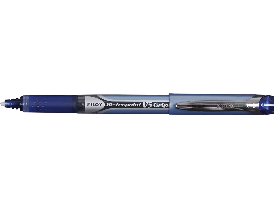 Stylo pilot v5 grip écriture fine 0.3mm clip métal grip préhension niveau encre liquide visible 1600m écriture bleu