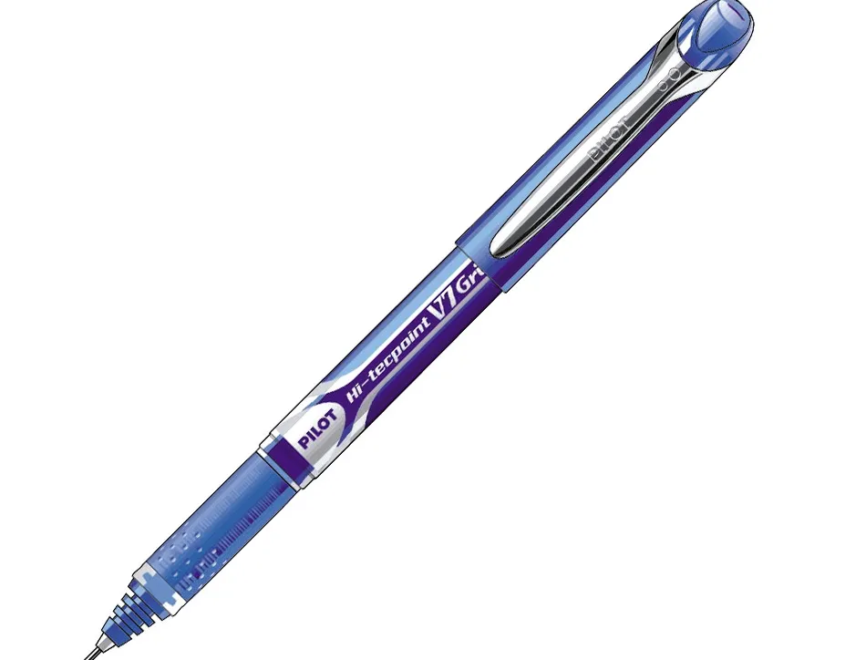 Stylo pilot v7 grip écriture moyenne 0.5mm clip métal grip préhension niveau encre liquide visible 1600m écriture bleu