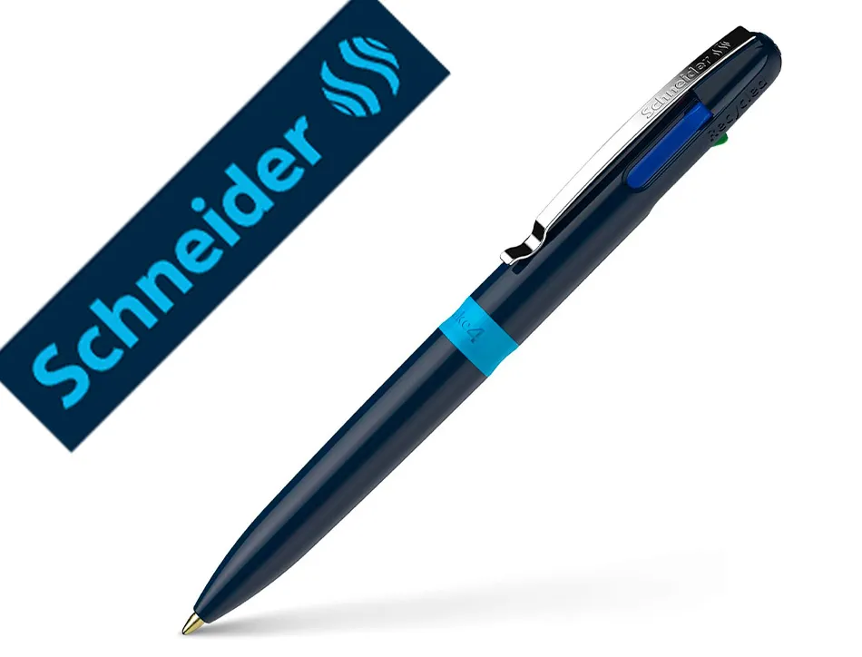 Stylo-bille 4 couleurs schneider take 4 medium viscoglide rechargeable clip metal corps plastique recycle