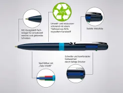 Stylo-bille 4 couleurs schneider take 4 medium viscoglide rechargeable clip metal corps plastique recycle