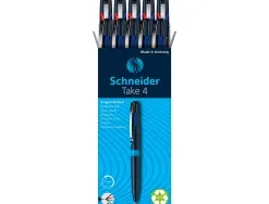 Stylo-bille 4 couleurs schneider take 4 medium viscoglide rechargeable clip metal corps plastique recycle