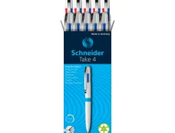 Stylo-bille 4 couleurs schneider take 4 medium viscoglide rechargeable clip metal corps plastique recycle