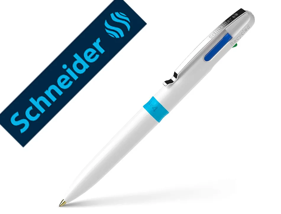 Stylo-bille 4 couleurs schneider take 4 medium viscoglide rechargeable clip metal corps plastique recycle