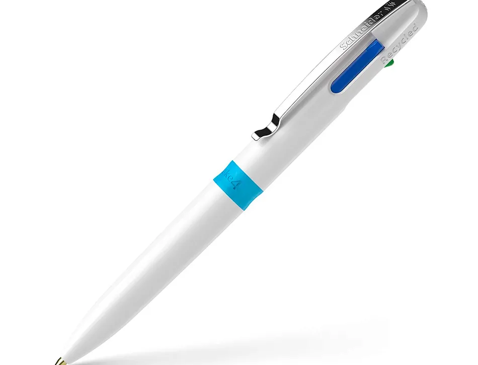 Stylo-bille 4 couleurs schneider take 4 medium viscoglide rechargeable clip metal corps plastique recycle