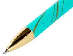 Stylo-bille belius aqua aluminium details et attributs or encre bleue coloris turquoise dans coffret cadeau
