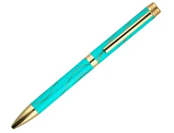 Stylo-bille belius aqua aluminium details et attributs or encre bleue coloris turquoise dans coffret cadeau