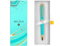 Stylo-bille belius aqua aluminium details et attributs or encre bleue coloris turquoise dans coffret cadeau