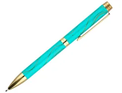 Stylo-bille belius aqua aluminium details et attributs or encre bleue coloris turquoise dans coffret cadeau