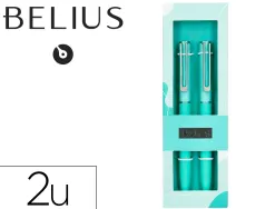 Stylo-bille belius bari pointe 1 mm encre bleu coloris bleu pastel boite cadeau de 2 u