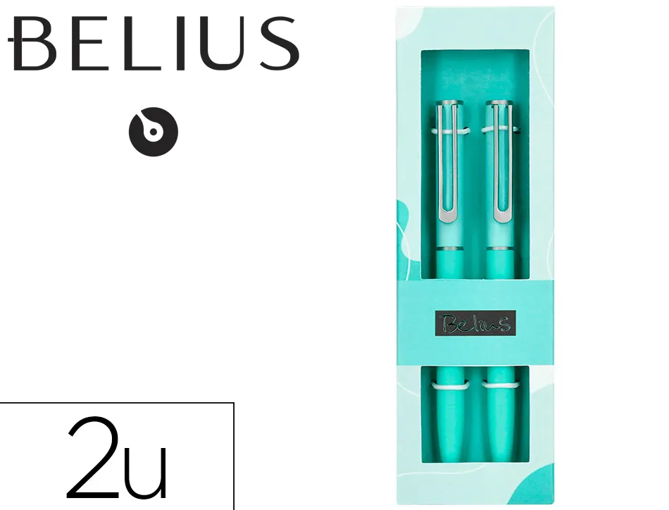 Stylo-bille belius bari pointe 1 mm encre bleu coloris bleu pastel boite cadeau de 2 u