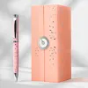 Stylo-bille belius bella aluminium encre bleue coloris rose design relief argente boite design
