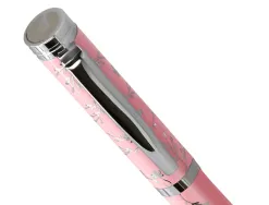 Stylo-bille belius bella aluminium encre bleue coloris rose design relief argente boite design
