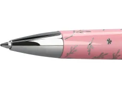 Stylo-bille belius bella aluminium encre bleue coloris rose design relief argente boite design