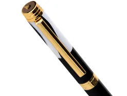 Stylo-bille belius b&w aluminium attributs or encre bleue coloris blanc zebrures noires dans coffret cadeau