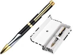 Stylo-bille belius b&w aluminium attributs or encre bleue coloris blanc zebrures noires dans coffret cadeau
